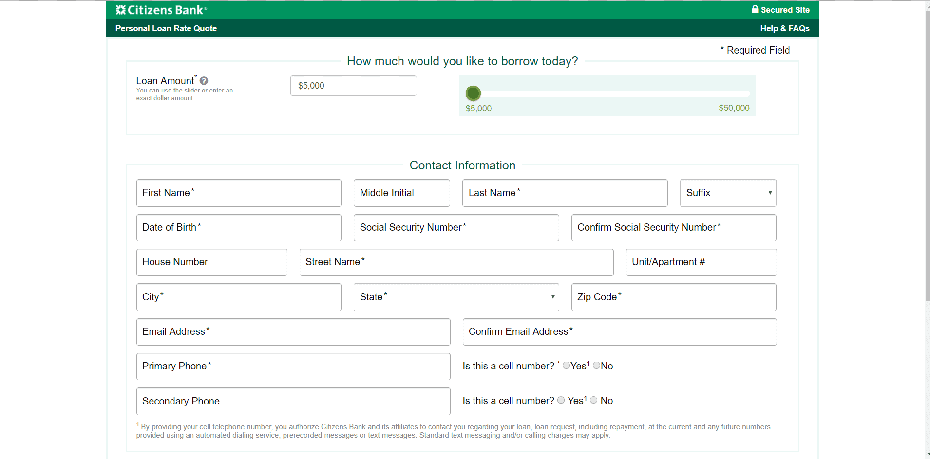 Citizens Bank website