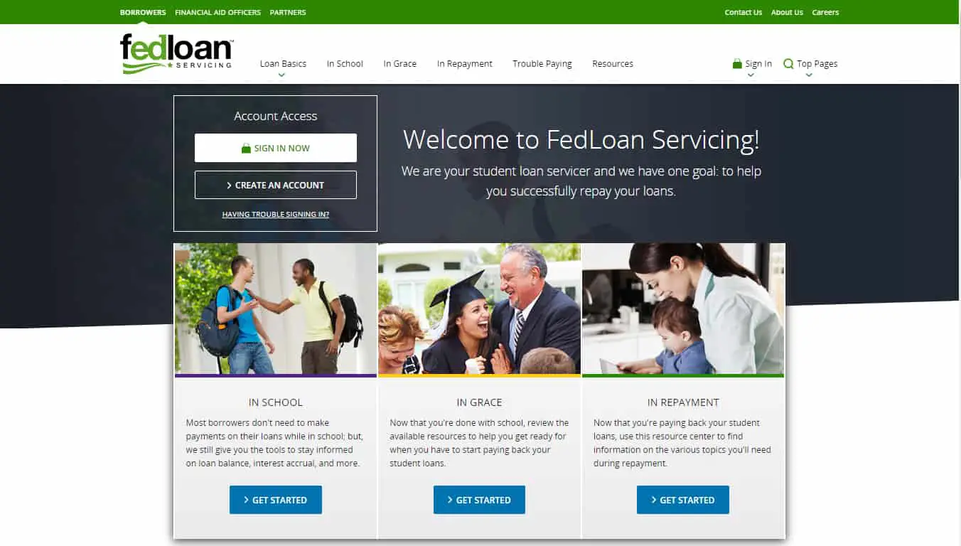 fedloan servicing webiste screenshot