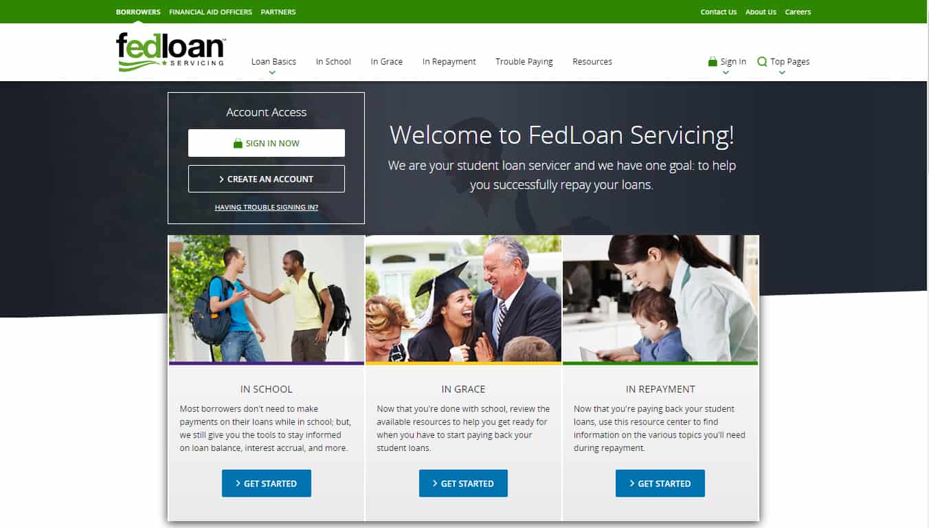 fedloan servicing webiste screenshot